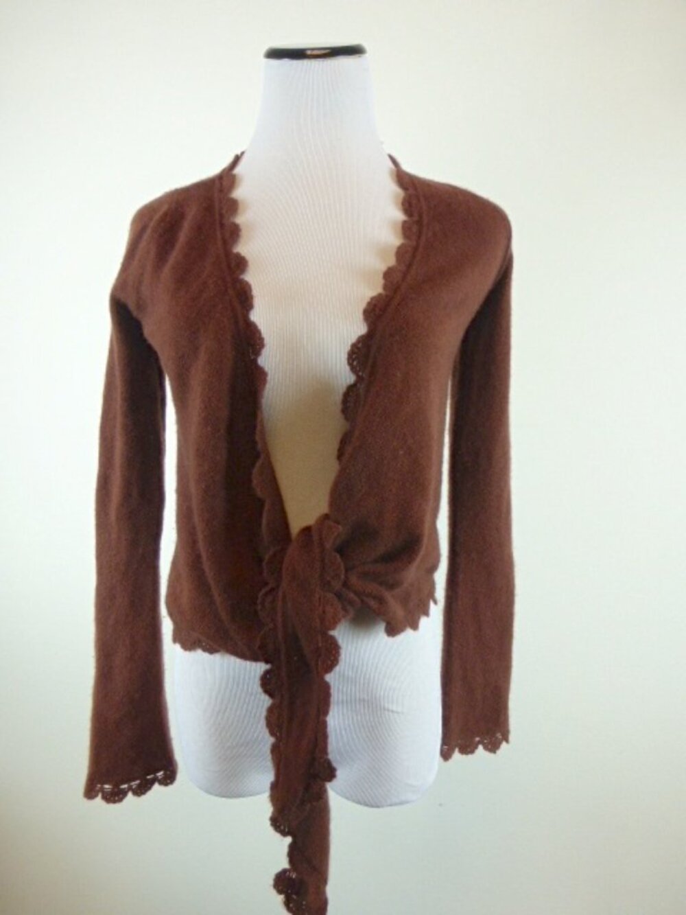 CHRISTOPHER FISCHER CASHMERE TIE Cardigan sweater crochet rust XS